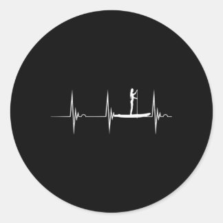 Sticker Rond Planche À Pagaie Hebeat Ekg Pulse Sup Surfer