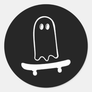 Sticker Rond Planche à roulettes fantôme mignon pour skateboard