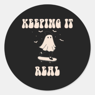 Sticker Rond Planche à roulettes fantôme pour Halloween Ska qui