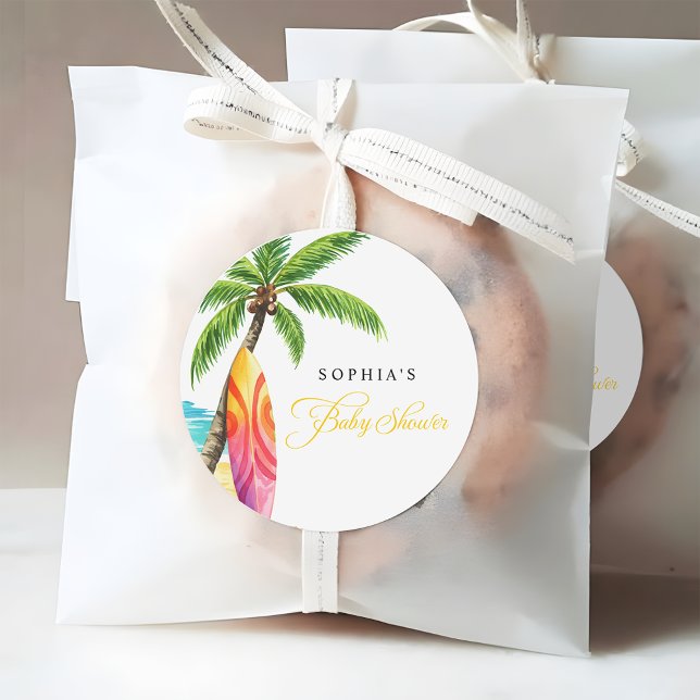 Sticker Rond Planche à voile Summer Beach Baby shower Favour (Créateur téléchargé)