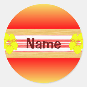 Sticker Rond Planche de surf hawaïenne de rouge de ketmie