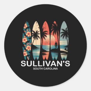 Sticker Rond Planche de surf rétro de Sullivan's en Caroline du