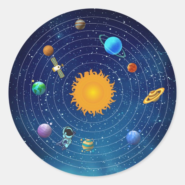 Sticker Rond Planètes du système solaire avec Soleil et Astrona (Devant)