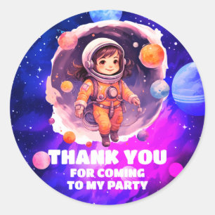 Sticker Rond Planètes extérieures roses fille Merci d'anniversa