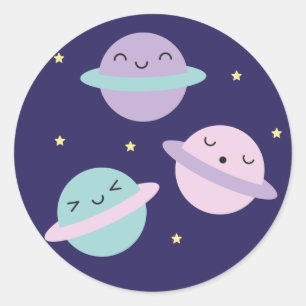 Sticker Rond Planètes Pastel Kawaii