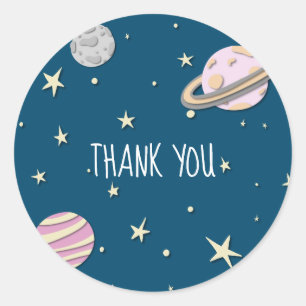 Sticker Rond Planètes spatiales roses modernes Lune Étoiles Mer