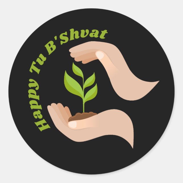 Sticker Rond Plantation verte Happy Tu B'shvat / Bishvat (Devant)