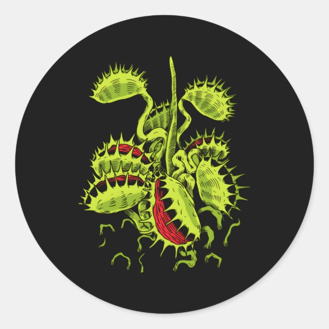 Sticker Rond Plante carnivore Vénus Trap de vol Botanique (Devant)