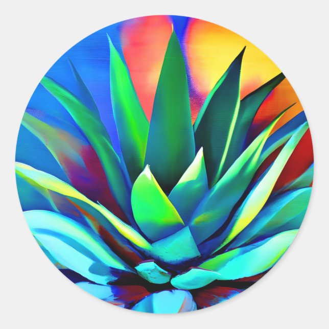 Sticker Rond Plante coloré Agave (Devant)