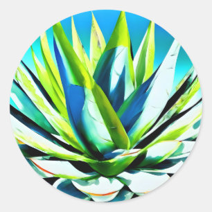 Sticker Rond Plante vert Agave avec ciel bleu