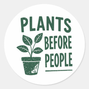 Sticker Rond Plantes amusantes avant les gens Art de tampon à e