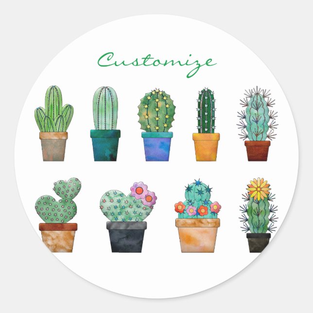 Sticker Rond Plantes de Cactus assortés Thunder_Cove (Devant)