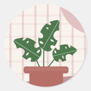 Sticker Rond Plantes Monstera Mignonnes Cadre Design Bohème