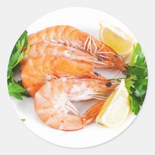 Sticker Rond plaque avec crevettes closeuse