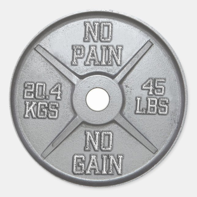 Sticker Rond Plaque Barbell - Pas de douleur Pas de gain (Devant)