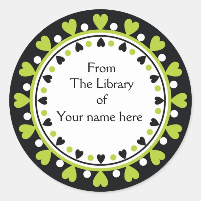 Sticker Rond Plaque - Coeurs verts Pois blanc (Devant)