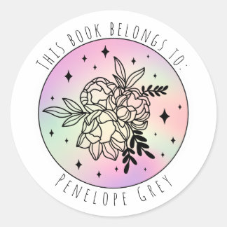 Sticker Rond Plaque de livre d'hologramme floral
