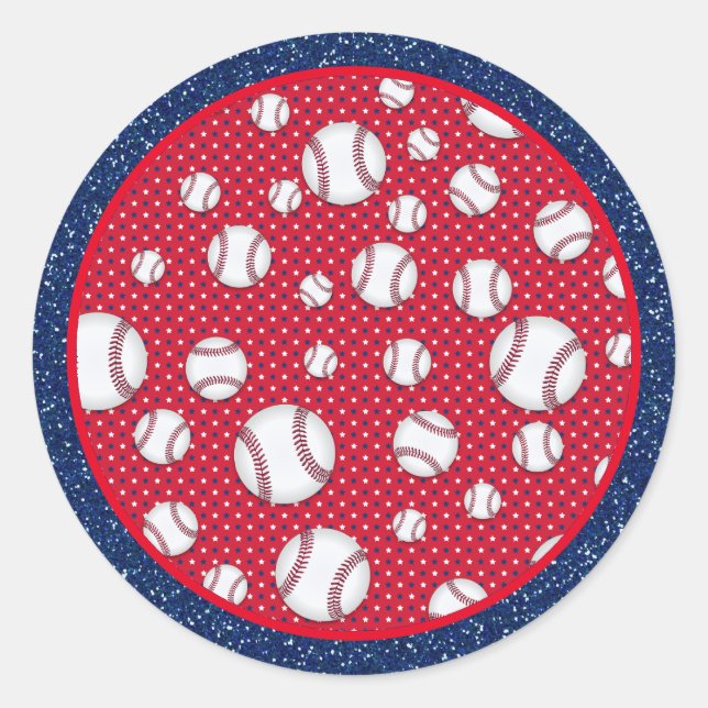Sticker Rond Plaque de papier de baseball rouge blanc et bleu (Devant)