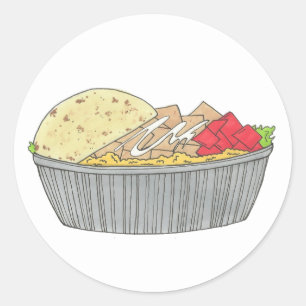 Sticker Rond Plaque de poulet et de riz NYC Halal Panier Alimen