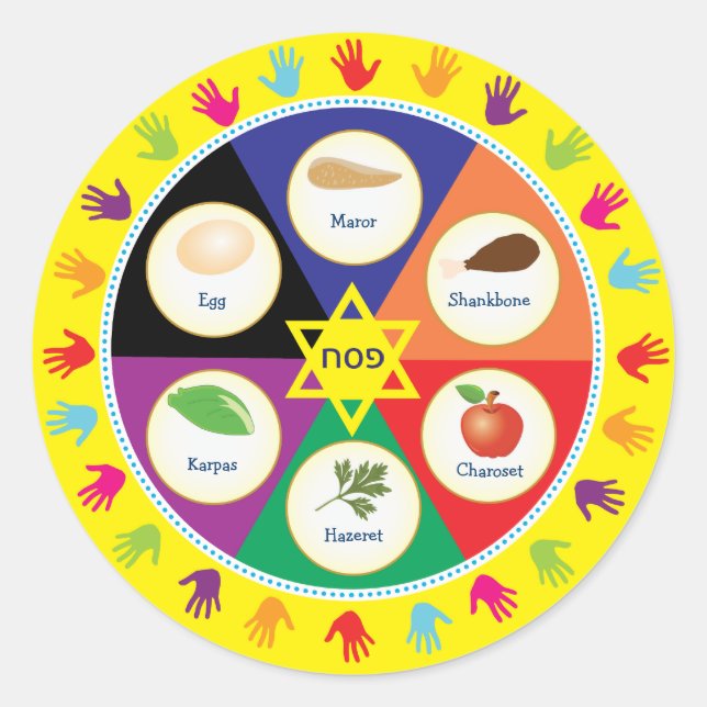 Sticker Rond Plaque de séder de passover pour enfants à mains c (Devant)