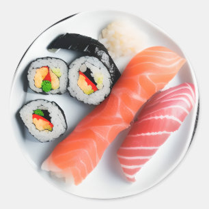 Sticker Rond Plaque de sushi Alimentation réaliste