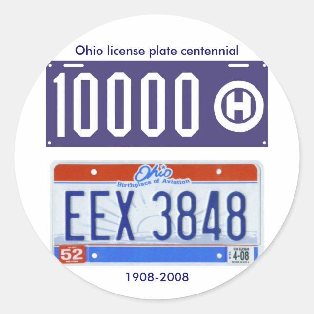 Sticker Rond Plaque d'immatriculation de l'Ohio centenaire (Devant)