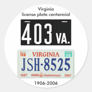 Sticker Rond Plaque d'immatriculation de Virginie centenaire