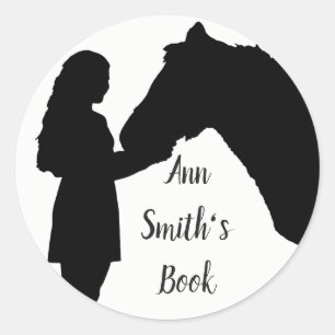 Sticker Rond Plaque pour Customiser Girl & Horse Silhouette