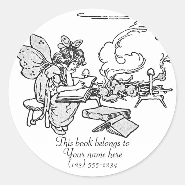 Sticker Rond Plaque "Reading Fairy" (Devant)
