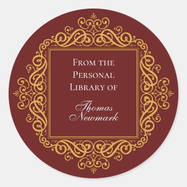Sticker Rond Plaque ronde Art Déco personnalisée rouge foncé et (Devant)