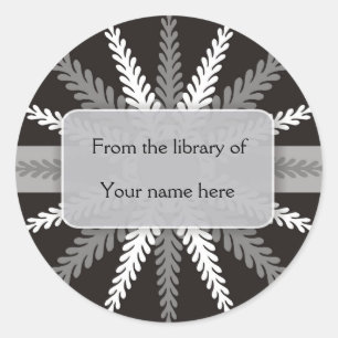 Sticker Rond Plaques blanches noires - Flocon de neige gris arg