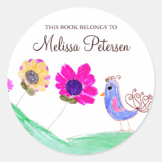 Sticker Rond Plaques de livres pour oiseaux et fleurs