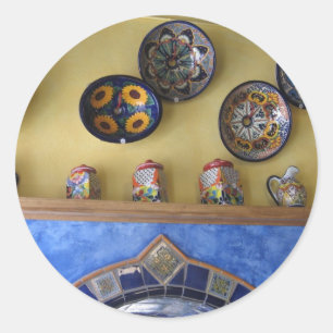 Sticker Rond Plaques et poteries de cuisine mexicaine