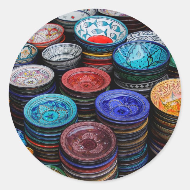 Sticker Rond Plaques marocaines au marché (Devant)