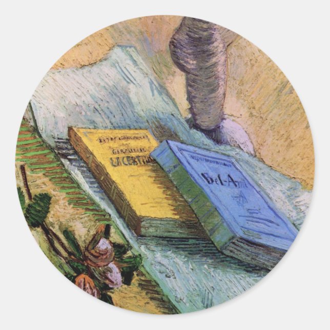 Sticker Rond Plaster Statuette Rose et romans Vincent van Gogh (Devant)