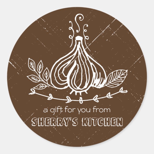 Sticker Rond Plat couleur Doodle ail herbes chef traiteur (Devant)