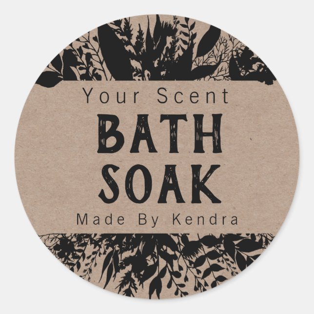 Sticker Rond Plat De Sel Rustique Kraft Et Bain Noir (Devant)