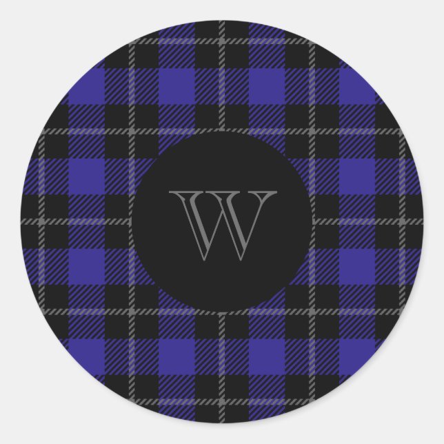 Sticker Rond Plat noir bleu monogramme (Devant)