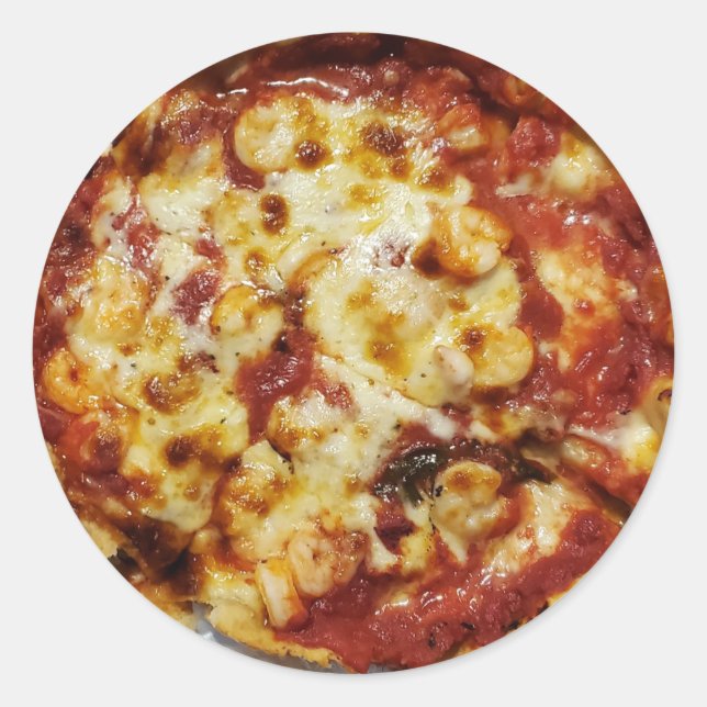 Sticker Rond Plat profond crevettes et fromage de la pizza (Devant)