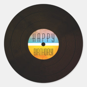 Sticker Rond Plate de disque musical vinyle style vintage