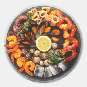 Sticker Rond Plateau de fruits de mer