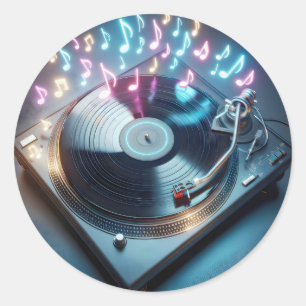 Sticker Rond Platine tournante néon avec disque vinyle