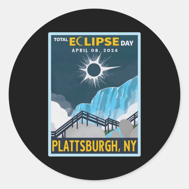 Sticker Rond Plattsburgh New York Total Solar Eclipse 2024 (Devant)