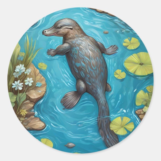 Sticker Rond Platypus dans la rivière. (Devant)