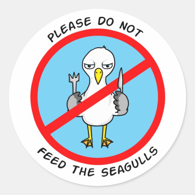 Sticker Rond Please do not feed the seagulls (Devant)