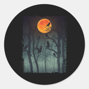 Sticker Rond Pleine lune Crow Gloomy Forêt Costume magnifique H