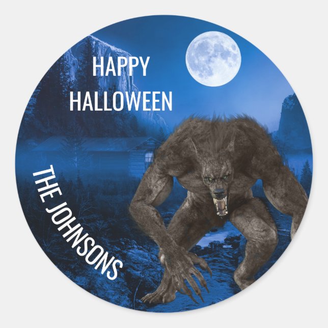 Sticker Rond Pleine lune d'Halloween du loup-garou (Devant)