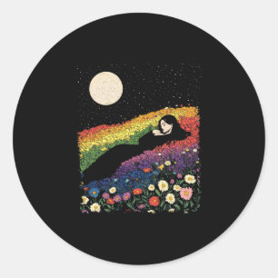 Sticker Rond Pleine lune fille féminine cottagecore florale arc