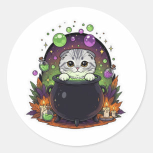 Sticker Rond Plier Cauldron - Jolie sorcière écossaise Plier Ha