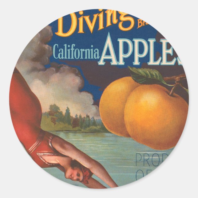 Sticker Rond Plongée Fille Californie Pommes (Devant)